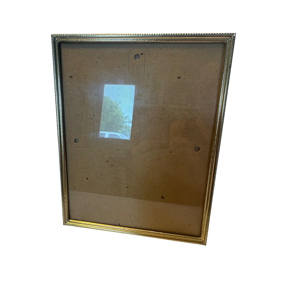 Vintage Gold Tone Metal Beaded Edge Picture Frame 8x10 Tabletop Display